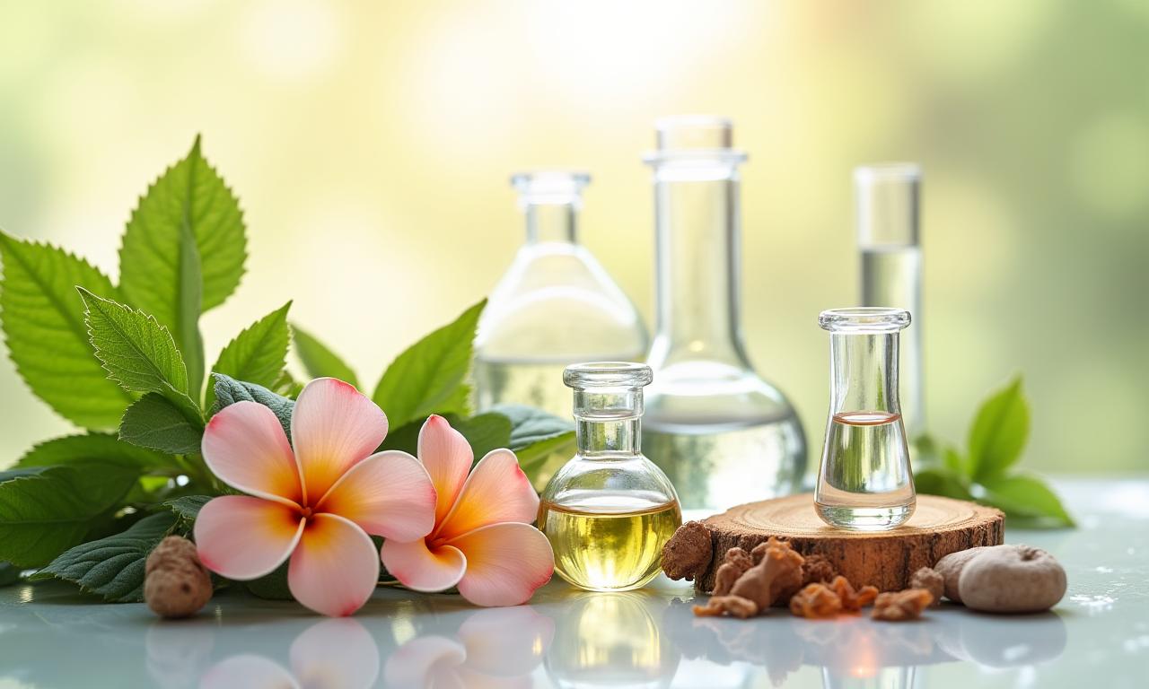 Botanische ingrediënten en laboratoriumglaswerk